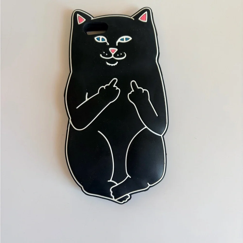 Black Cat Silicone Pet-Themed Phone Case - Playful Middle Finger Design